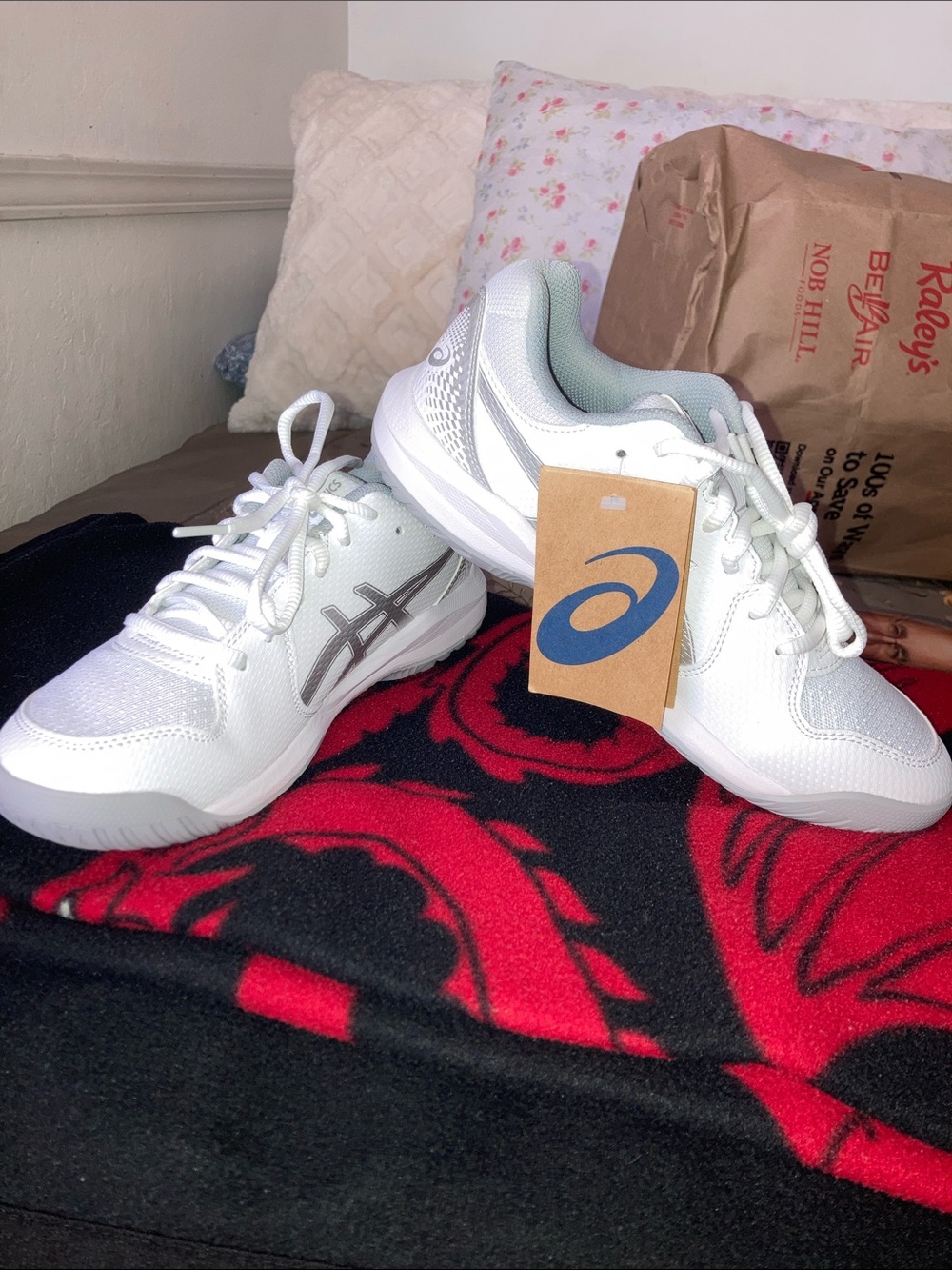 Asics Women's White Athletic Shoes with Silver Logo